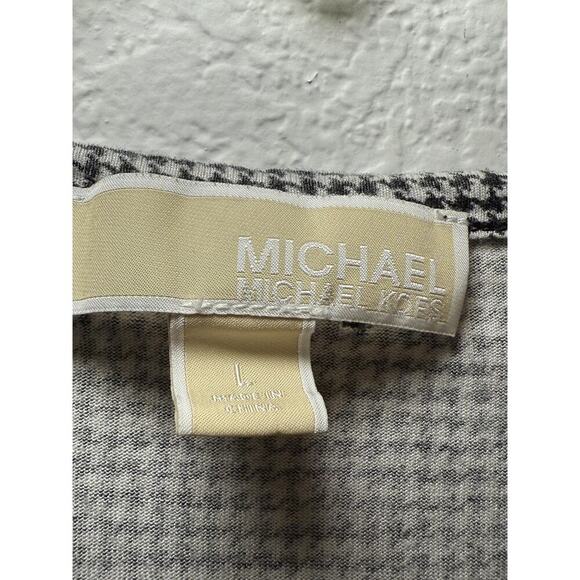 Michael Kors Peplum Top Womens Large Black White Houndstooth Check Long Sleeve - Picture 2 of 6
